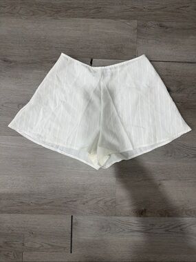 PrettyLittleThing White Striped High-Waist Linen-Look Skort